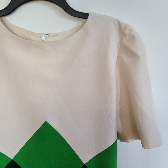 Richard Warren 100% Silk Dress Color Block Cream Green Navy Size 4 Hong Kong - Picture 4 of 16